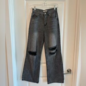 Women’s High-Rise Distressed Wide-Leg Jeans - Black Wash